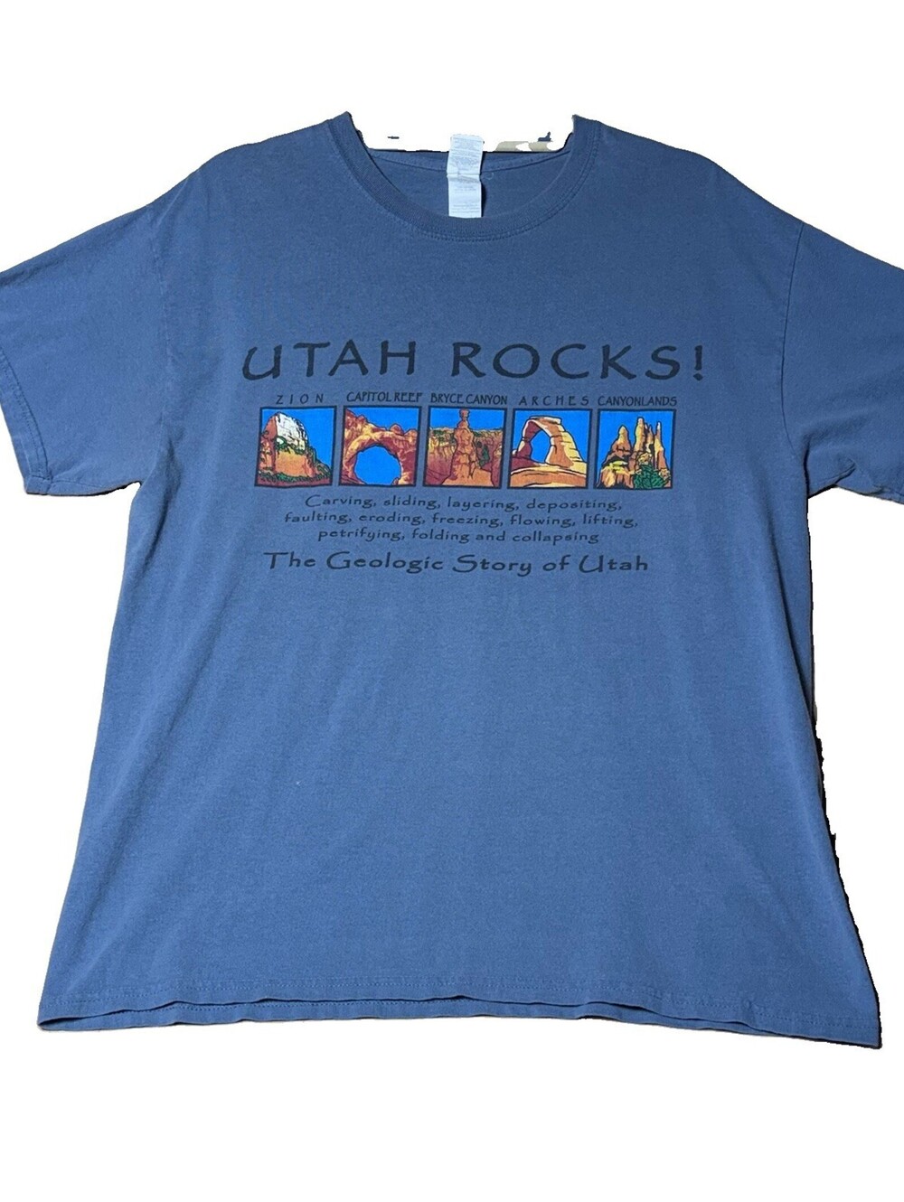 Y2K Utah Rocks! Geologic Story of Utah Graphic T-Shirt Gildan L